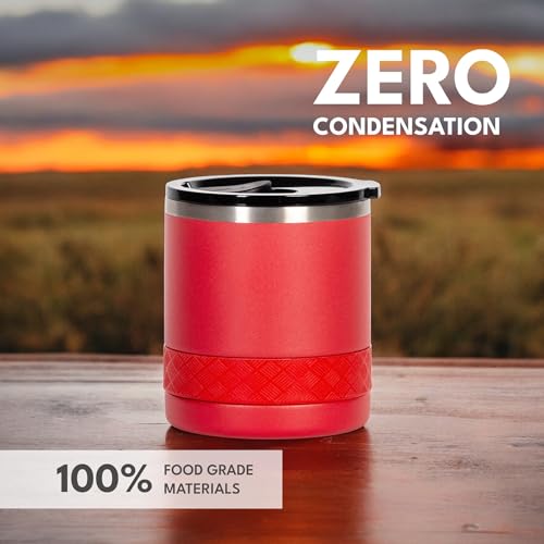 Recess Lowball 10oz Stainless Steel Tumbler Whiskey Glass w (10 Ounces / Red)