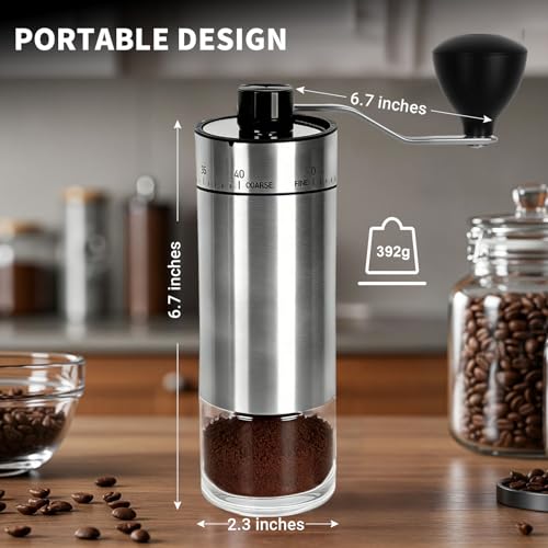 Mini Manual Coffee Grinder With 40 Adjustable Settings (M05 Silver / Ceramic Burr)