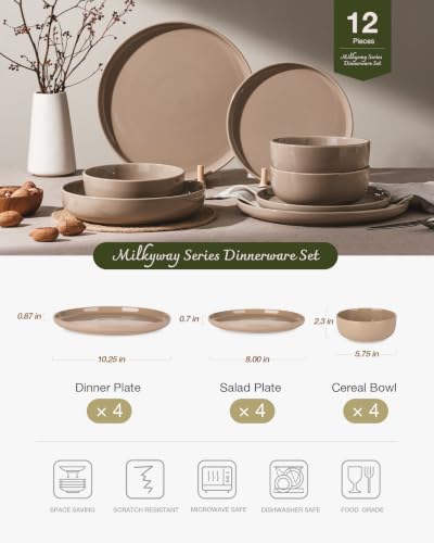 Milkyway 12 Piece Stoneware Dinnerware Set (Cinnamon Brown / Service for 4 (Standard Dinner Set))