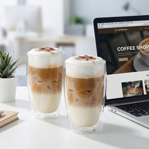 17 oz Double Wall Glass Coffee Mugs (17 ounces 48 count)