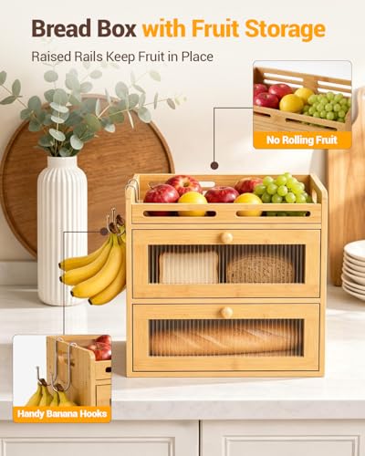 Bread Box for Kitchen Countertop (Bamboo / 2-Tier)