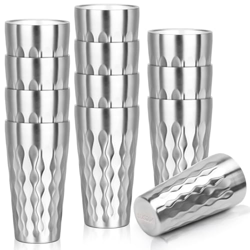 Stainless Steel Drinking Glasses (fire diamond-patterned / 19oz,12pcs)