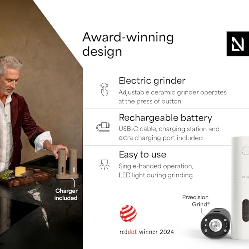 Electric Salt and Pepper Grinder Set (Carbon Black/Pure White / Set of two electric grinders)