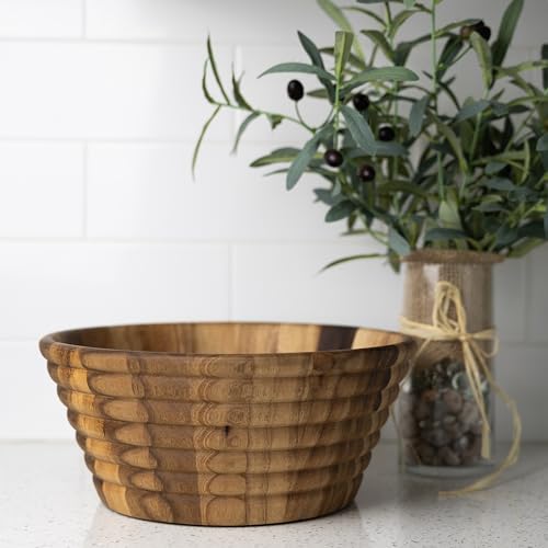 Acacia Wood Salad Bowl (12" Large Beehive Salad Bowl)