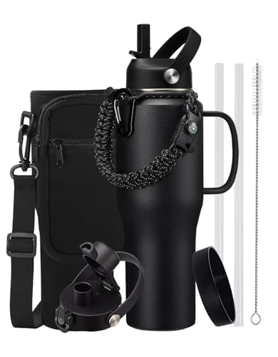 32oz Insulated Water Bottle with Handle (Onyx Black / 32 Ounces with built-in handle)
