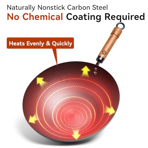 Carbon Steel Wok Pan with Lid (12.6 INCH)