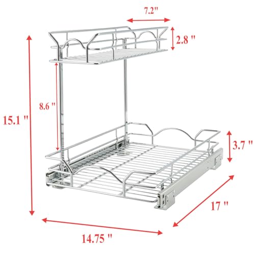 Under Sink Cabinet Organizer Two Tier Pull Out Shelf (14.75W17D)