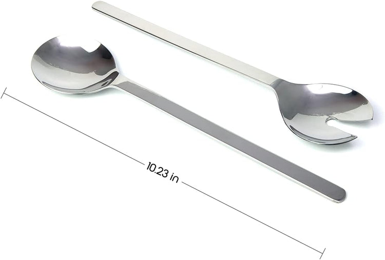 Regent 18/10 CONTEMPO Chromeplated 9.8”inch 25cm Salad Bowl with Stainless Steel Servers, Big Salad Bowls with Perfect for Fruits, Vegetable or Salads