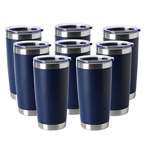 20oz Tumblers Bulk Stainless Steel Cup with Lid Double Wall Vacuum Insulated Coffee Mug for Cold & Hot Drinks 8 Pack (Navy-A / 8 Count (Pack of 1))