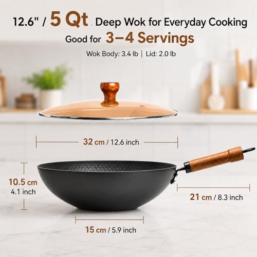 Carbon Steel Wok Pan with Lid (12.6-inch)