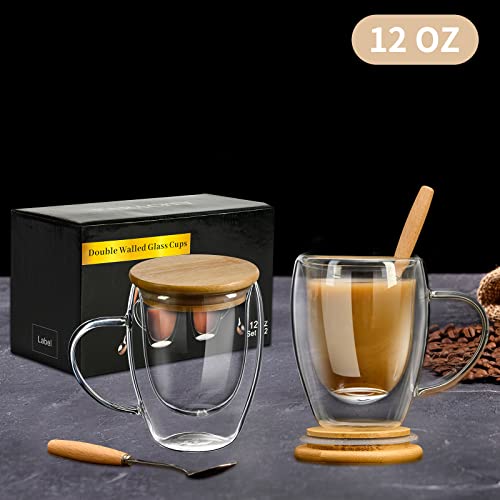 Glass Coffee Cups with Bamboo Lids (2 Count (Pack of 1))