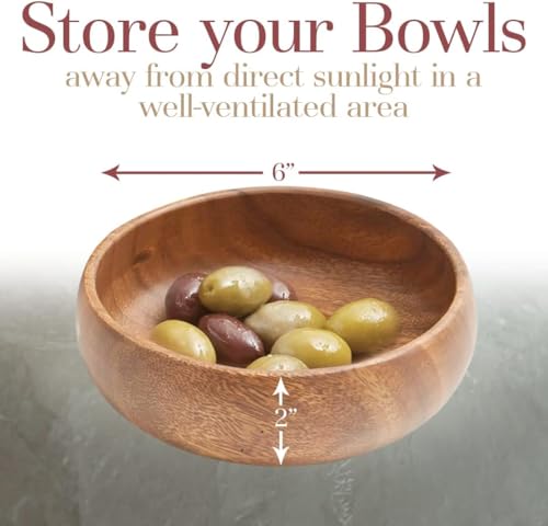 Woodard & Charles Acacia Wood Snack Serving Bowl (6" x 2" Set of 6)