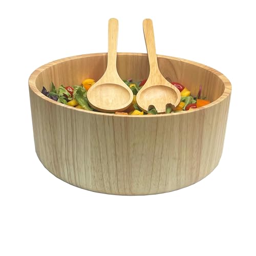 Woodard & Charles Rubberwood 11" Salad Bowl with Servers (11" x 4" Rubberwood Bowl with Servers)