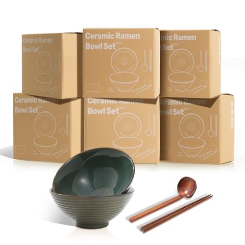 8 Inch Ceramic Ramen Bowl Set of 2 (Dark Teal)