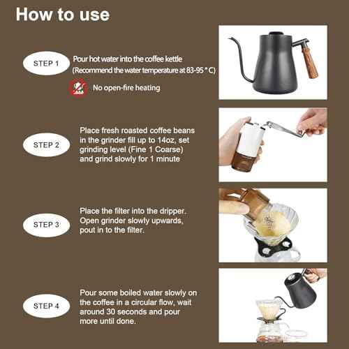 Pour Over Coffee Maker Set Coffee Kettle Scale Ceramic Server Ceramic Dripping Cup Bean Grinder Filter Paper Ceramic Cup ALL in 1 Portable Metal Box for Traveling (5 Count)