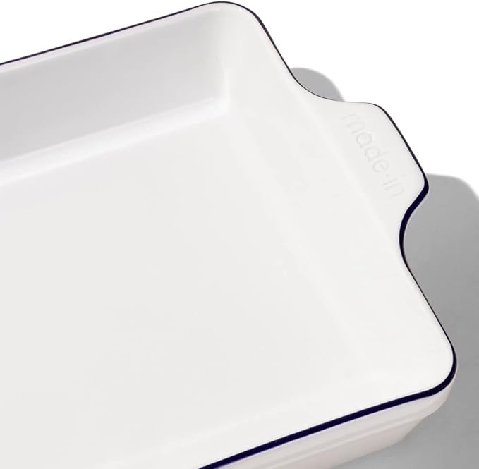 Made In Cookware | Square Baking Dish | Navy Rim | Handcrafted Porcelain | Professional Bakeware | Crafted in France