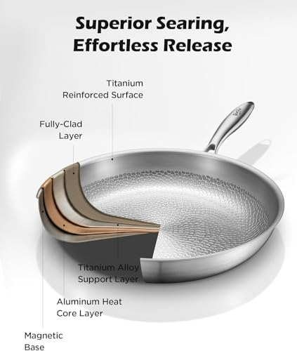 Titanium pans for cooking with lid
