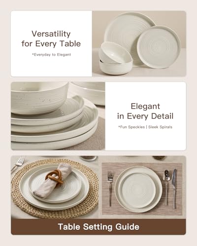 Stoneware Dinnerware Sets with Pasta Bowls (Cream)