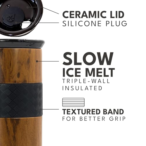 Artisan 16oz Inner Ceramic Coating Tumbler Triple Wall Coffee Mug (16 Ounces / Teakwood (Ceramic Coating))