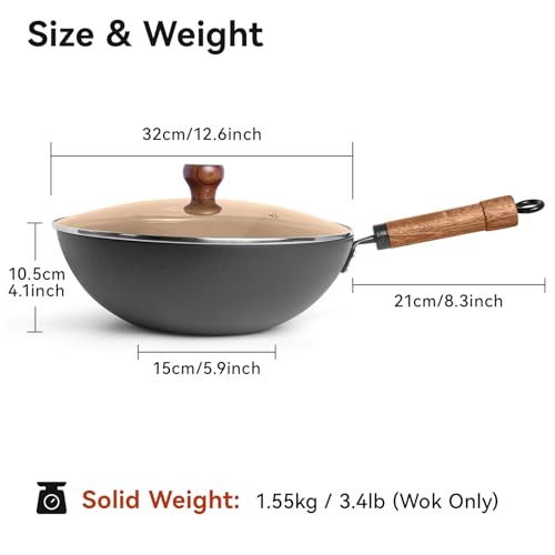 Carbon Steel Wok Pan with Lid (12.6 INCH)