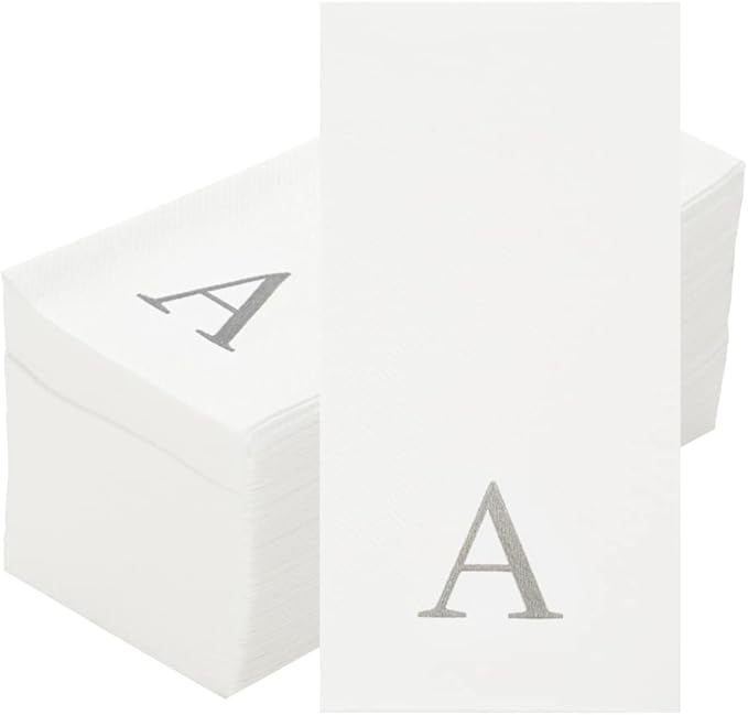 Luxenap 15.8 X 7.9 Inch Linen-Feel Guest Towels, 2000 Lettered Hand Towels - Silver Letter 'A', Sans Serif Font, White Paper Dinner Napkins, airlaid, For Restrooms And Tables - Restaurantware