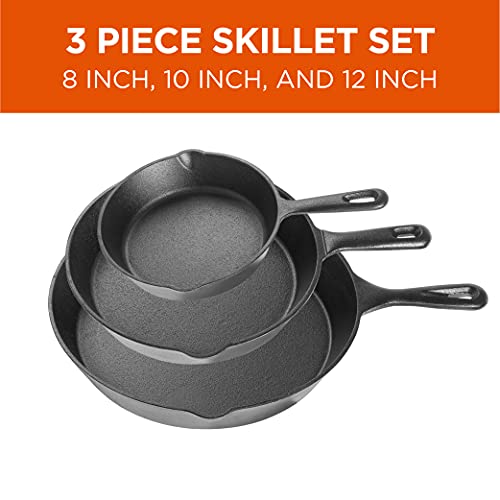 3 Piece Cast Iron Skillet Set (8", 10", 12" Skillet Set)