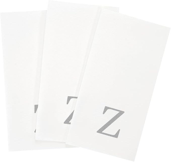 Luxenap 15.8 X 7.9 Inch Linen-Feel Guest Towels, 2000 Lettered Hand Towels - Silver Letter 'Z', Sans Serif Font, White Paper Dinner Napkins, airlaid, For Restrooms And Tables - Restaurantware