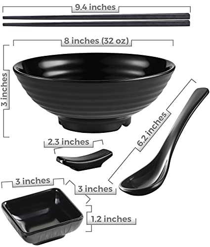 Unbreakable Ramen Bowl Set with Chopsticks and Spoon (2 Bowl Set / Black)
