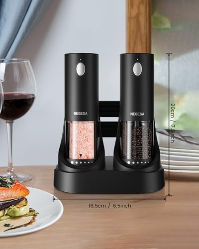 Electric Salt and Pepper Grinder Set with Rechargeable Base (Black / Set)