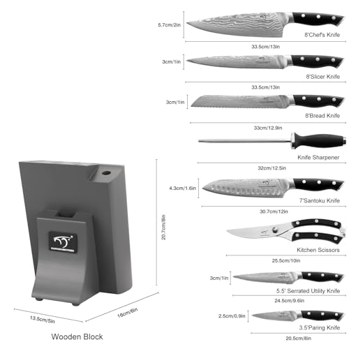9PCS Damascus Chef Knife Set with Wooden Block