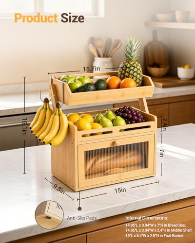Bread Box for Kitchen Countertop (Bamboo)
