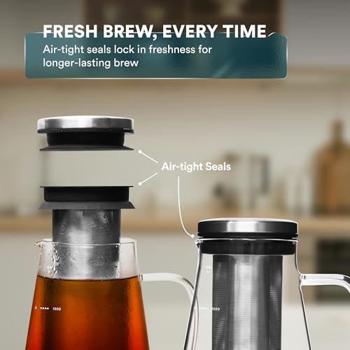 Airtight Cold Brew Coffee Maker with Tea Infuser & Spout 1.0L (34 Ounces)