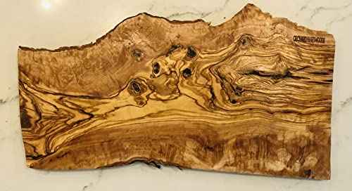 18" ORCHARD HARDWOODS Rustic Handmade Bark Edge Olive Wood Cheese Board