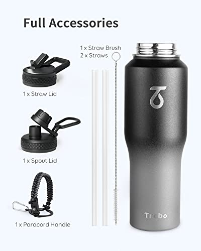 32 oz Water Bottle Insulated Fits in Any Car Cup Holder with 2 Lids (32 Ounces / Dark Gray)