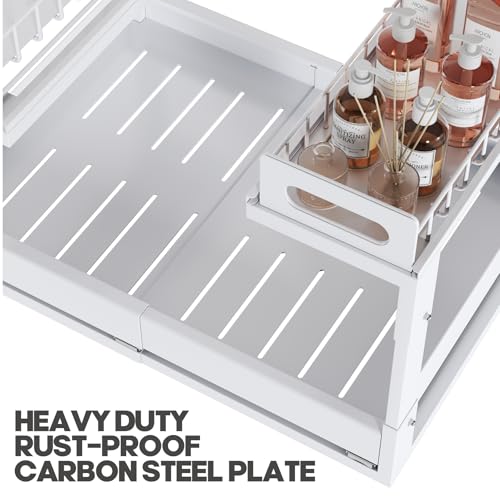 1 Pack Expandable Under Sink Organizers Storage With Upgrade Ball (1 Pack-15.3"-24.2"W / White)