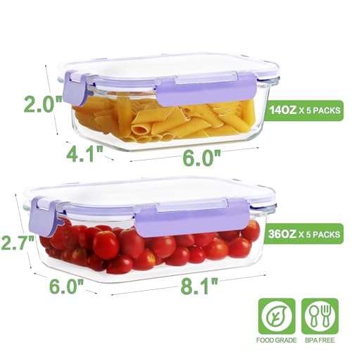 10 Pack Glass Meal Prep Containers (Purple / 10 Pack)