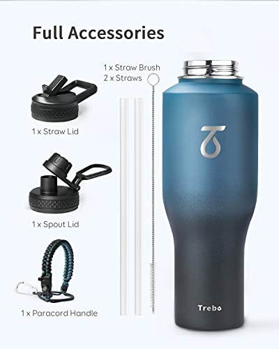 40 oz Water Bottle Insulated Fit in Any Car Cup Holder with 2 Lids (40 Ounces / Indigo/Black)