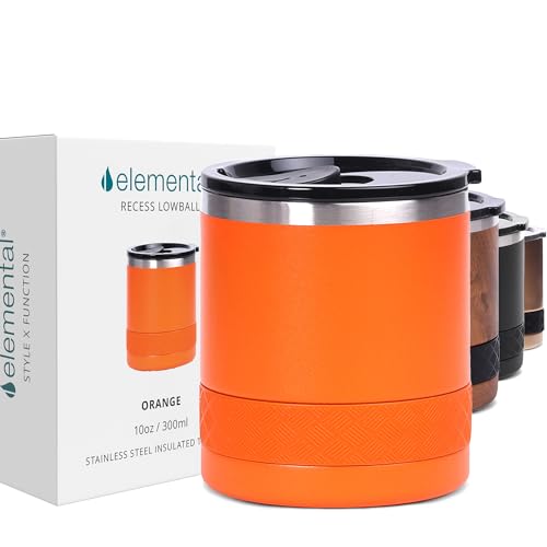 Recess Lowball 10oz Stainless Steel Tumbler Whiskey Glass w (10 Ounces / Orange)