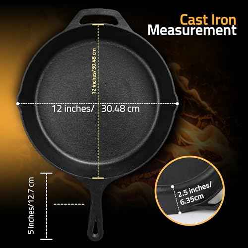 Cast Iron Skillet 12 Inch Pre (Black / 12 Inch (Pack of 1))