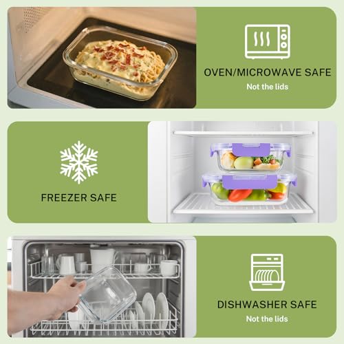 8 Pack Glass Food Storage Containers with Snap Locking Lids for Meal Prep (Purple / 8 Pack)