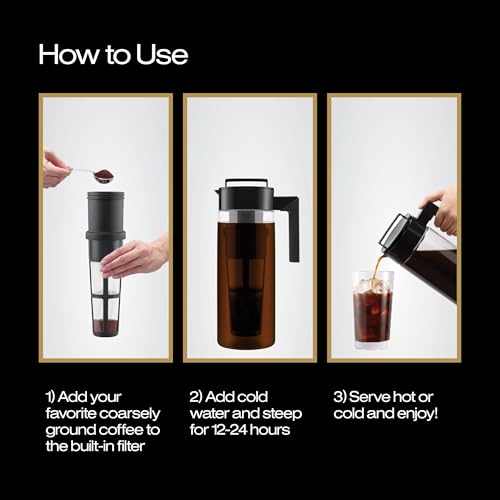 Glass Cold Brew Coffee Maker for Iced Coffee (2 Quart)