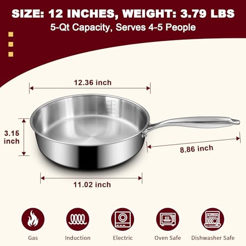 12 Inch Tri Ply Stainless Steel Frying Pan