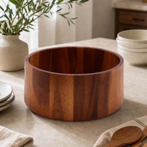 Tulip Shape Acacia Wood Serving Bowl Large for Fruits and Salads 12 Inch Diameter x 4.5 Inch Tall (4.5" Tall x 12" Diameter)