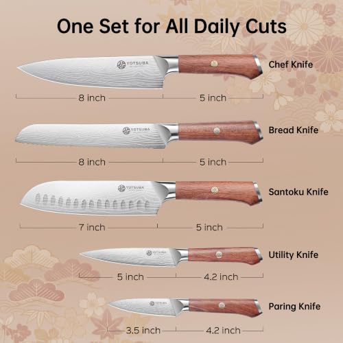 5 PCS Japanese Kitchen Knife Set with Ergonomic Rosewood Handle (5 Count)