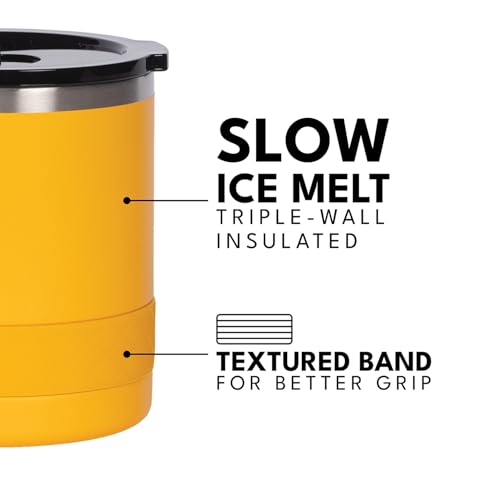Recess Lowball 10oz Stainless Steel Tumbler Whiskey Glass w (10 Ounces / Citrus Yellow)