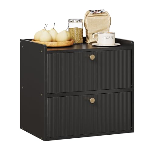 Rustic Bread Box for Kitchen Countertop Bamboo Bread Storage Container Bin Double Layer BreadBox Farmhouse Large Capacity Food Organizer Black (Black)