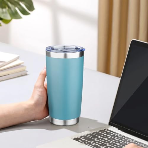 20oz Tumbler with Lid Double Wall Vacuum Insulated Travel Coffee Mug Stainless Steel Thermal Cup Powder Coated Sturdy Coffee Tumbler Bulk for Hot and Cold Beverage (20 Ounces (6 Pack) / Glacier blue)