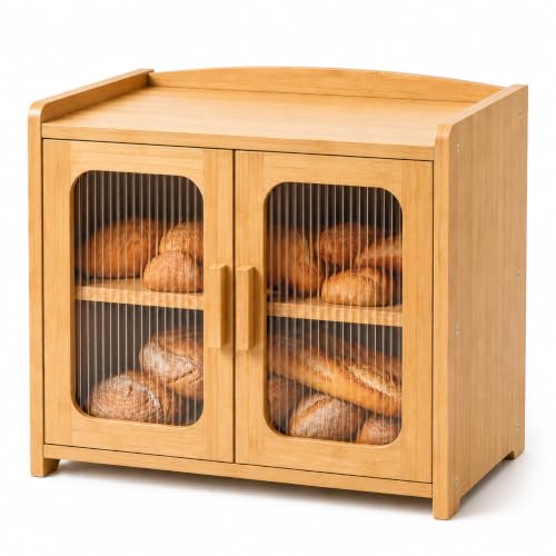 Bread Box for Kitchen Countertop (Natural Bamboo)