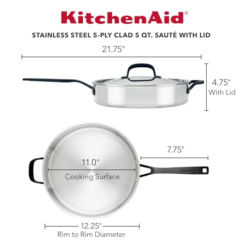 5 Ply Clad Polished Stainless Steel Saute Pan with Lid