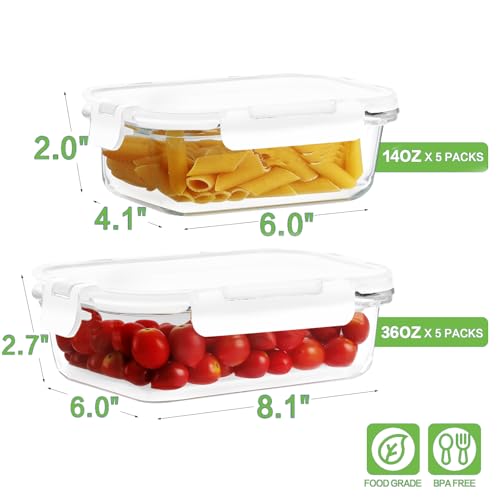 10 Pack Glass Meal Prep Containers (White / 10 Pack)